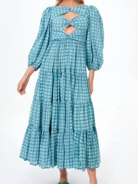 Innika choo Aquifier Gingham Twist Bust Maxi Dress 